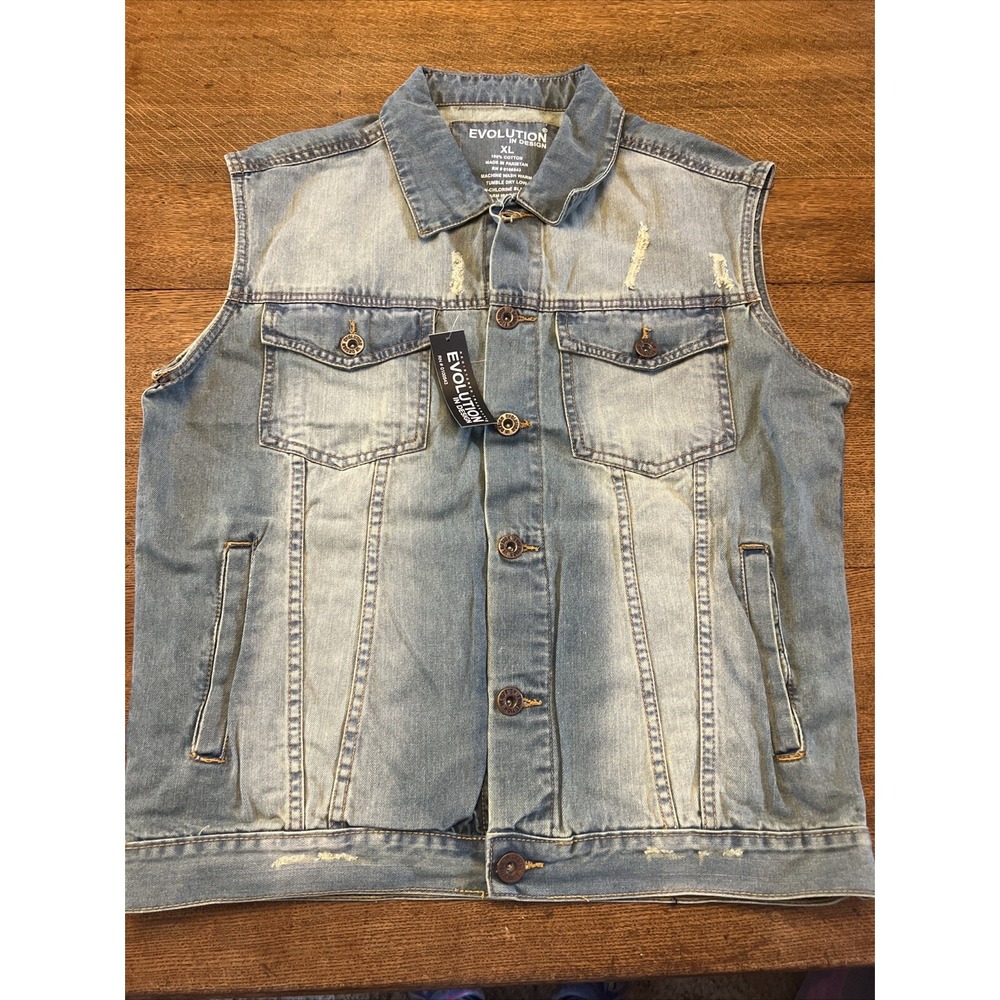 Evolution In Design Vest‎ Mens Large Denim Jean Biker Grunge Y2K Cotton XL NWT